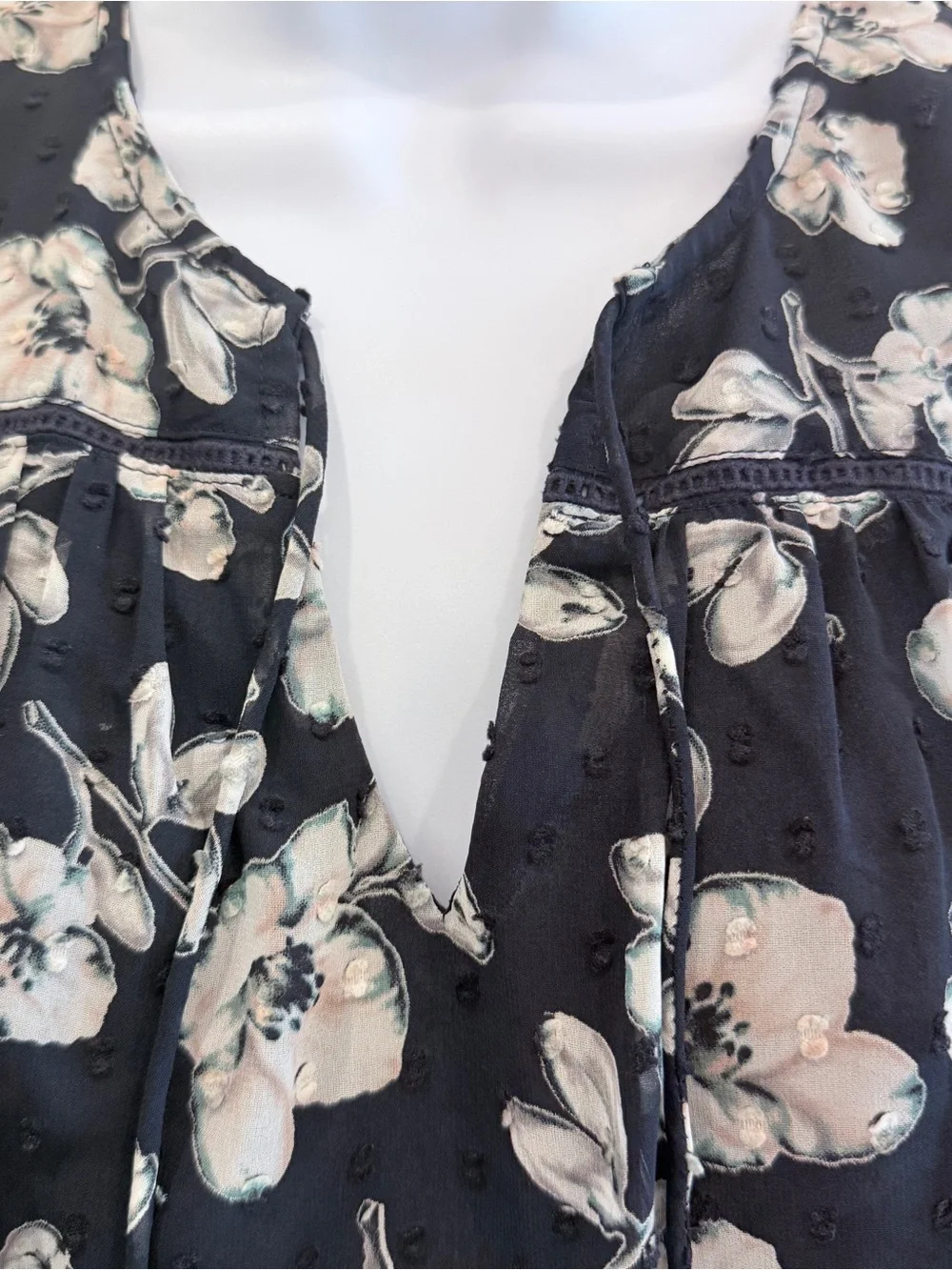 Aqua Black Floral Cold-Shoulder V-Neck Blouse - Picture 3 of 5